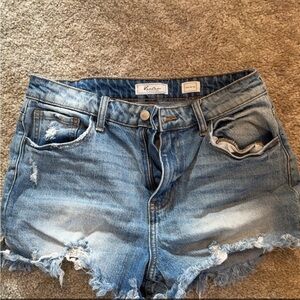 KanCan Women's Frayed Hem Blue Jean Shorts